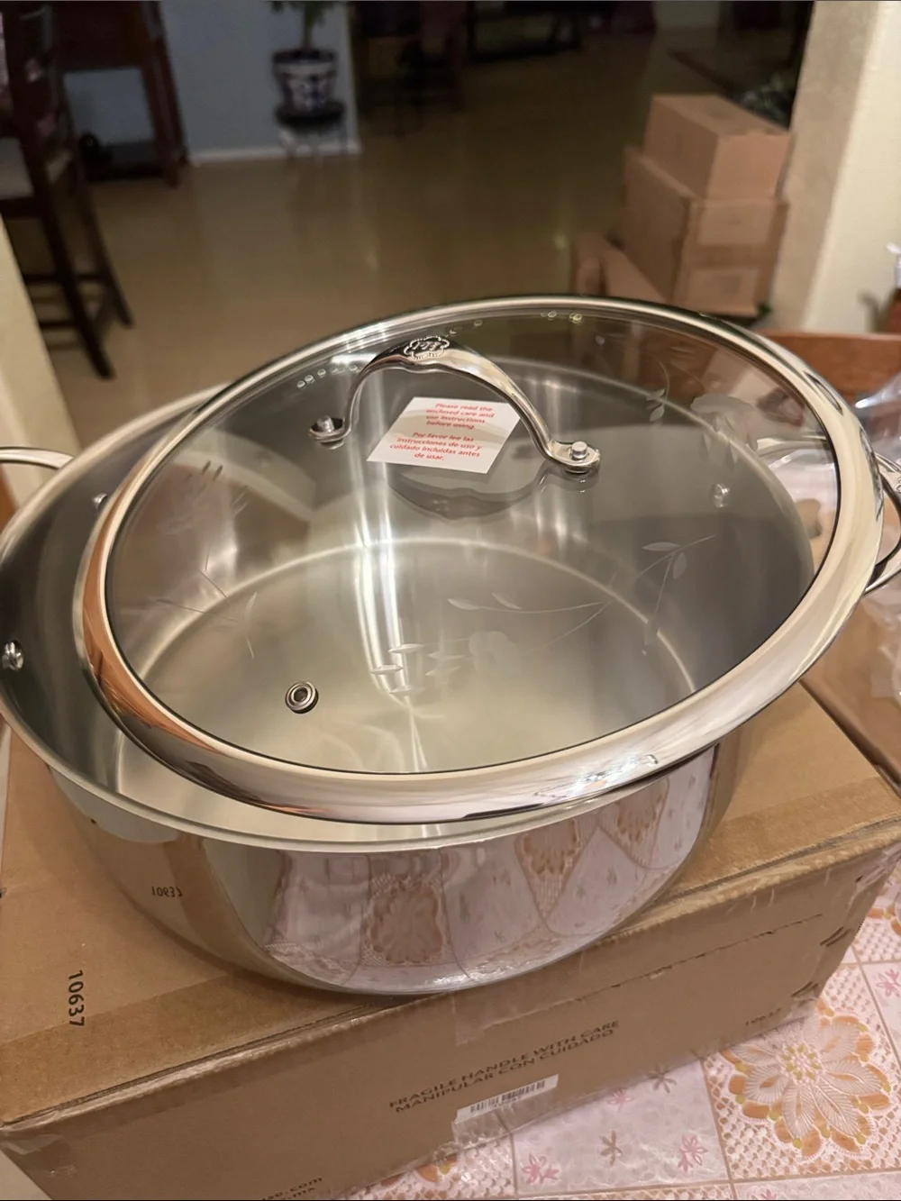 Princess House Stainless Steel Covered Casserole with Etched Glass Lid - Silver